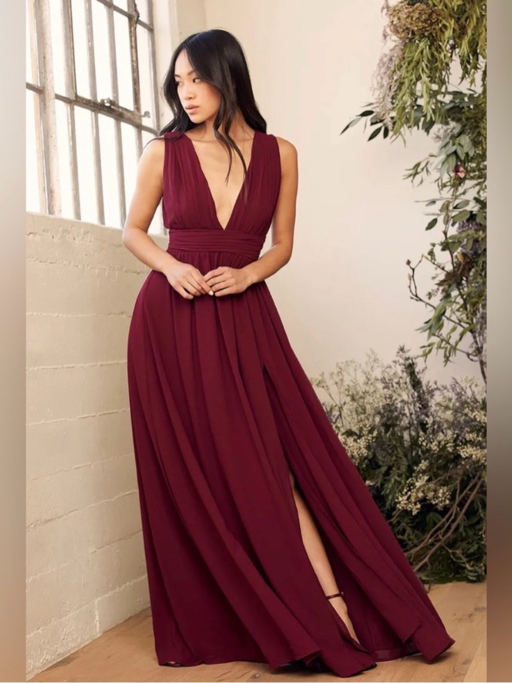 Lulus Heavenly Hues Burgundy Maxi